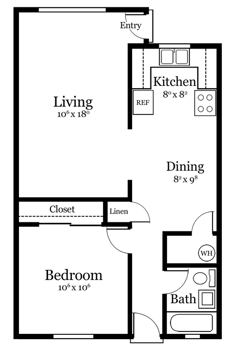A2 Floor Plan at Oak Manor & Angel Street Apartments